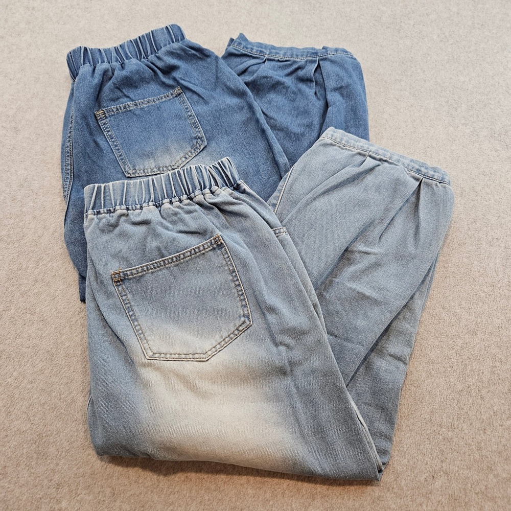 SHEIN Barrel Jeans Women 30 Blue Elastic Waist Denim Boho Chic Retro Streetwear